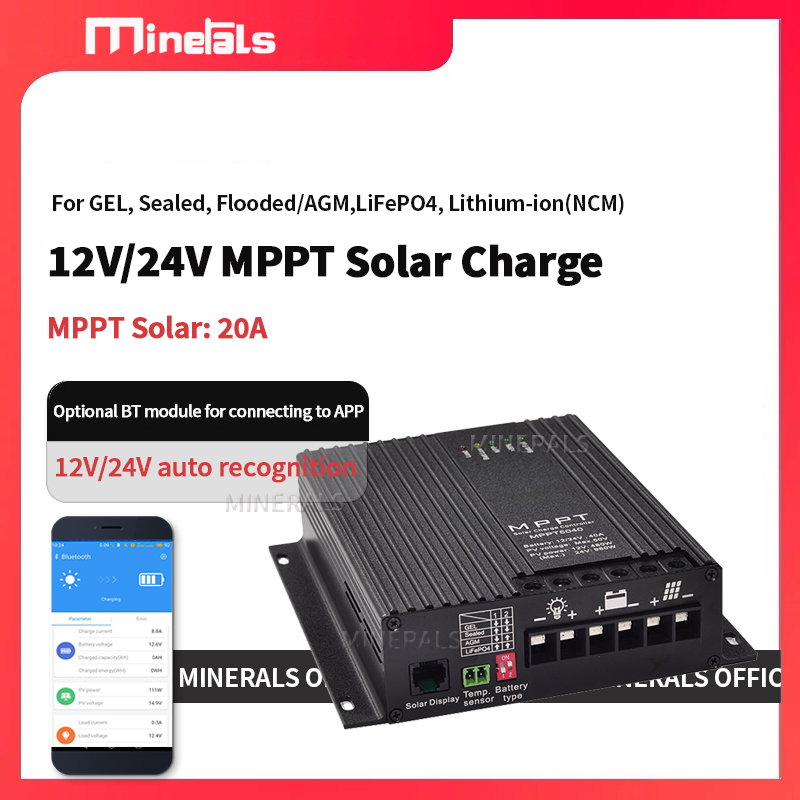 Charge Controller Solar - Kontroler MPPT 20A, ładowarka akumulatorów 12V/24V,